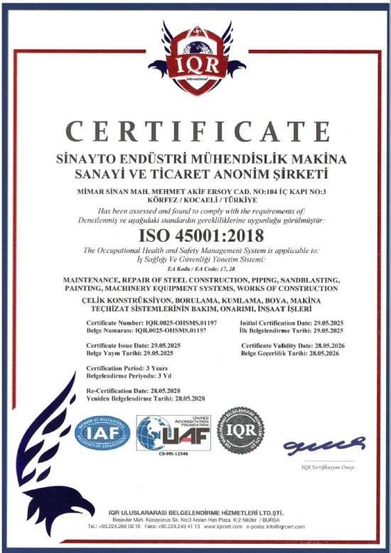 SİNAYTO Uygunluk Belgesi